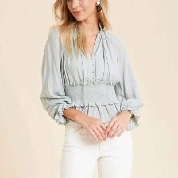 Y2K Smocked High Collar Long Sleeve Blouse - Picture 5 of 10